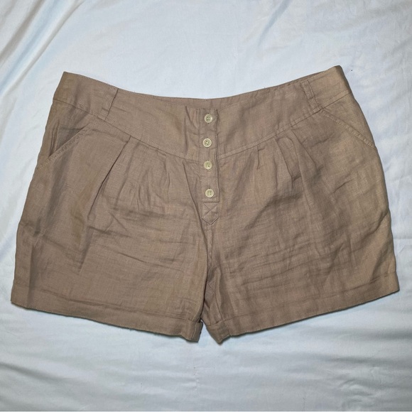 NWOT Brochu Walker Tan Linen Pleated Bermuda Shorts, Size 12 34" Waist - Picture 1 of 7